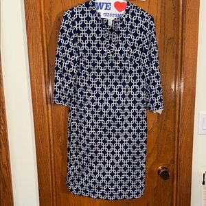 SD Collection Navy and White Geometric Long Sleeve Dress